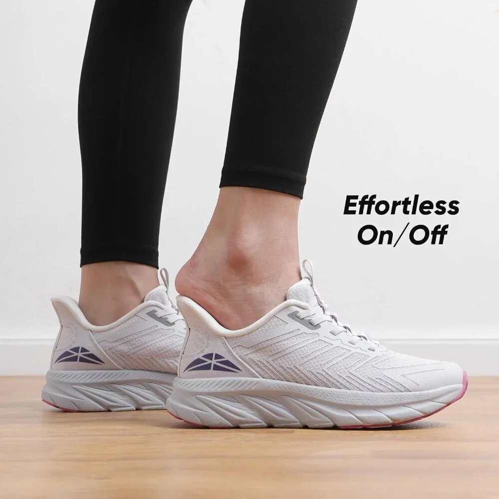 Women's Light Grey Purple Walking Shoes Comfort Breathable Non-Slip Gym Sneaker